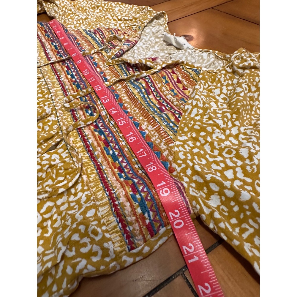 Savanna Jane Mustard Yellow Leopard Embroidered Boho Babydoll Top Blouse L 17928 - Picture 7 of 8